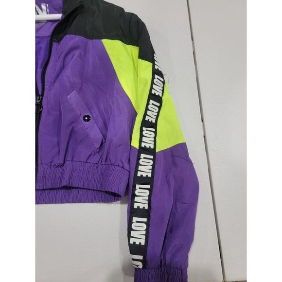 New‎ Look Sport Athletic Size Large Jacket Neon Yellow Purple LOVE Black - Picture 2 of 6